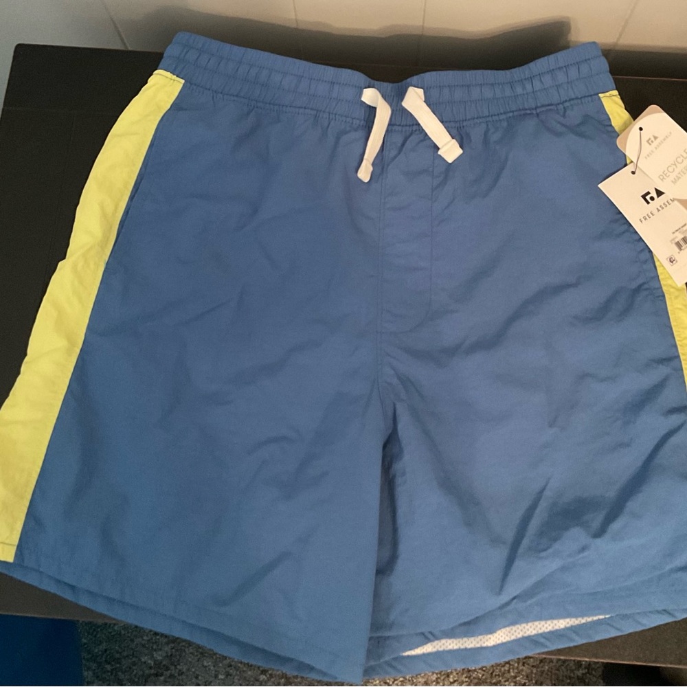 Free Assembly Kids Boy Blue and Yellow Swim Trunks